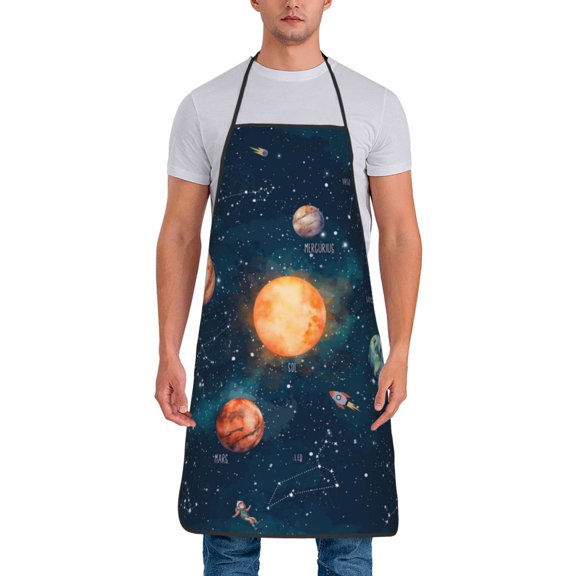 Xecao Solar System And Planets Print Funny BBQ Chef Aprons for Men Women,Adjustable Kitchen Cooking Aprons with Pocket Waterproof Oil Proof No Pilling Fading