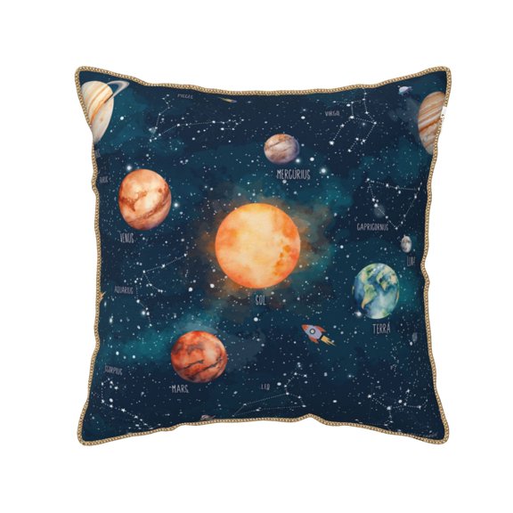 Xecao Solar System And Planets Print Soft Velvet Decorative Throw Pillow Covers, Square Cushion Cases for Bed, Sofa, Living Room, Car, and Indoor Outdoor Use-16"x16"