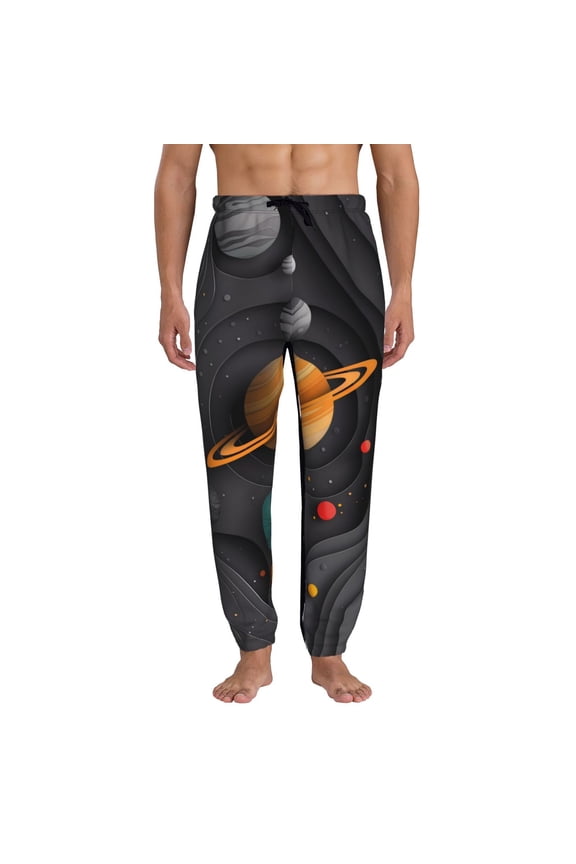 Solar System Paper Art Print Active Tech Joggers for Men, Mens Sweatpants Lounge Pants with Pockets-X-Large