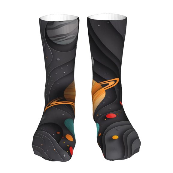 Xecao Solar System Paper Art Print Fashion No Heel Casual Crew Socks Cushioned Breathable for Men Women - Moisture wicking,Not easy to fade Suitable for daily