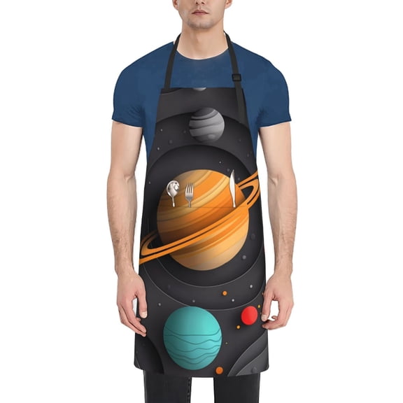 Xecao Solar System Paper Art Print Kitchen Cooking Aprons, Waterproof Adjustable Bib Aprons with 2 Pockets for Women Men Chef