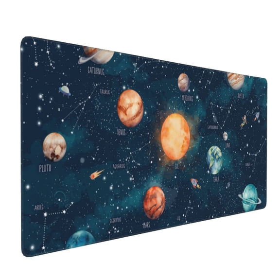 Xecao Solar System And Planets Print Large Mouse Pad, 16x35.5in Mousepad, Professional Non-Slip Rubber Base Big Mouse Pad, Mouse Pad for Gaming & Office Full Desk Mouse Pad