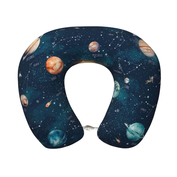 Xecao Solar System And Planets Print Memory Foam Cervical Neck Pillow Versatile U-Shaped Pillows for Home,Office,Camping,Travelling,Soft Washable Cover