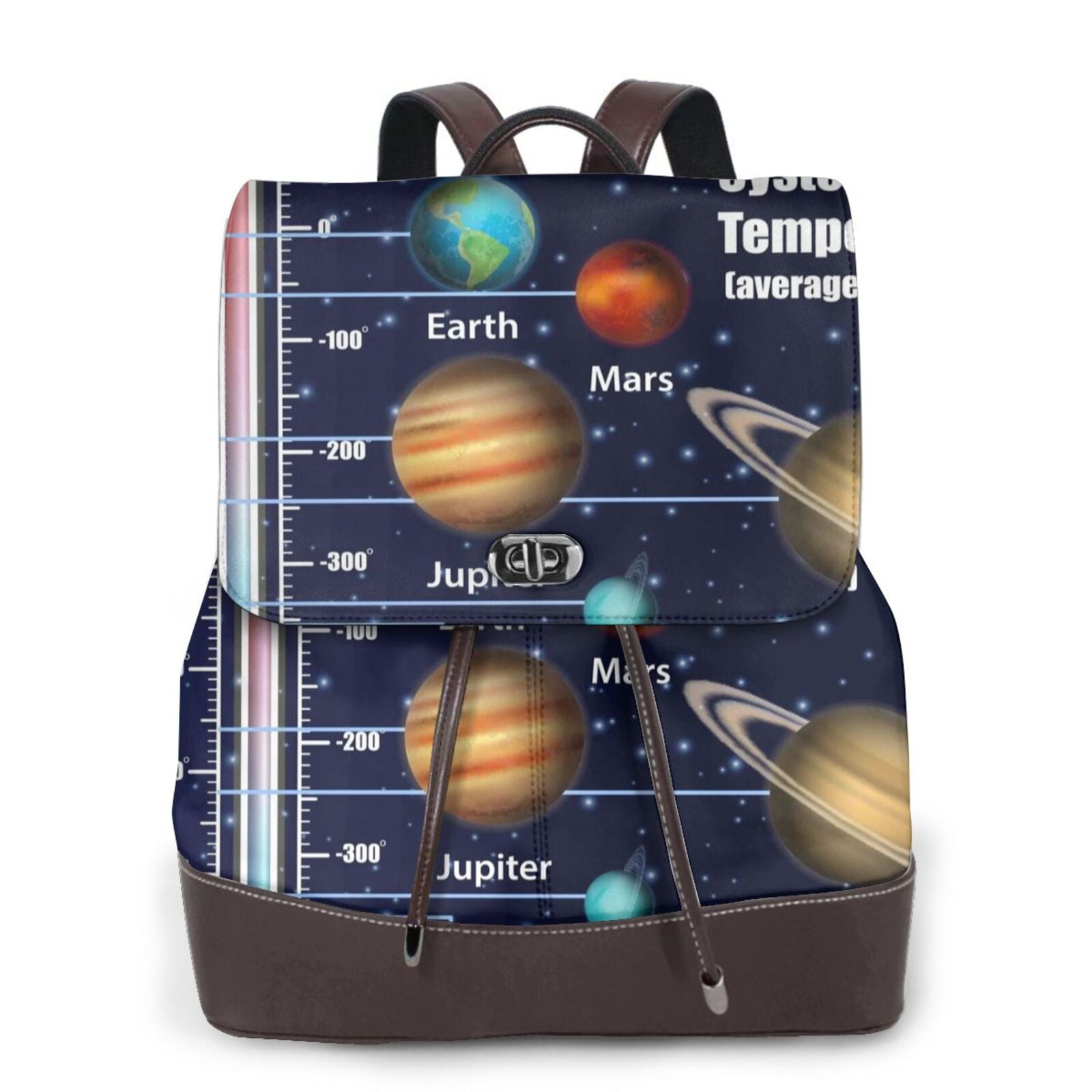 Xecao Solar System Print Large Backpack Soft Leather for Women Travel ...