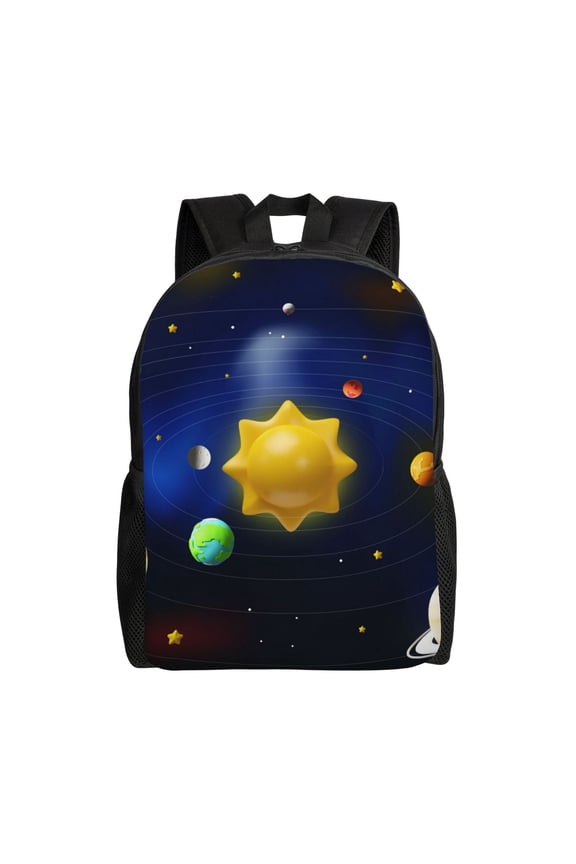 Solar System Print School Backpack with Laptop Compartment Small Travel Laptop Backpack for Women Men Waterproof College Backpack Simple School Bag