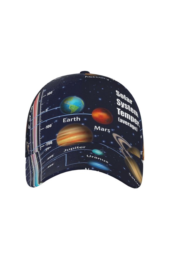 Solar System for Baseball Cap: Unisex, crafted from classic polyester twill fabric, featuring a soft unconstructed design