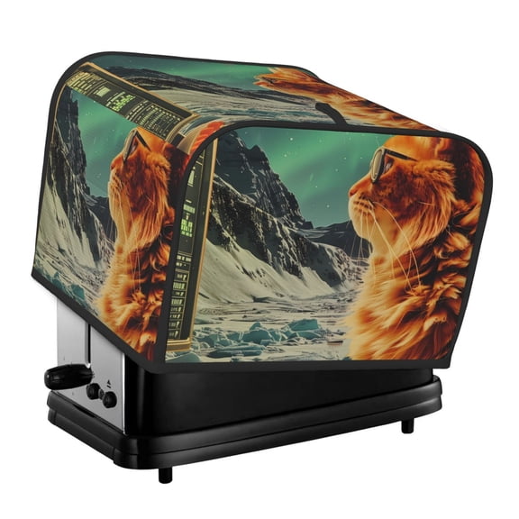 Xecao Space Adventurer Cat Print 4 Slice Toaster Cover with Pockets, Small Appliance Cover, Dust and Fingerprint Protection, Machine Washable