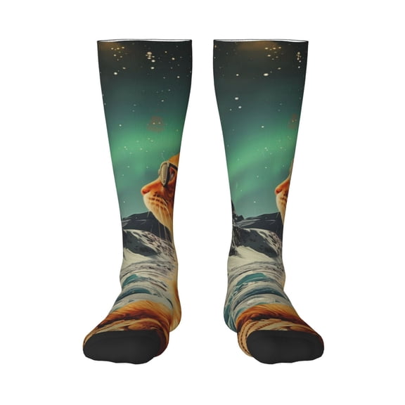 Xecao Space Adventurer Cat Print Compression Socks for Both Men And Women for Running, Travel, Flight, Nurse