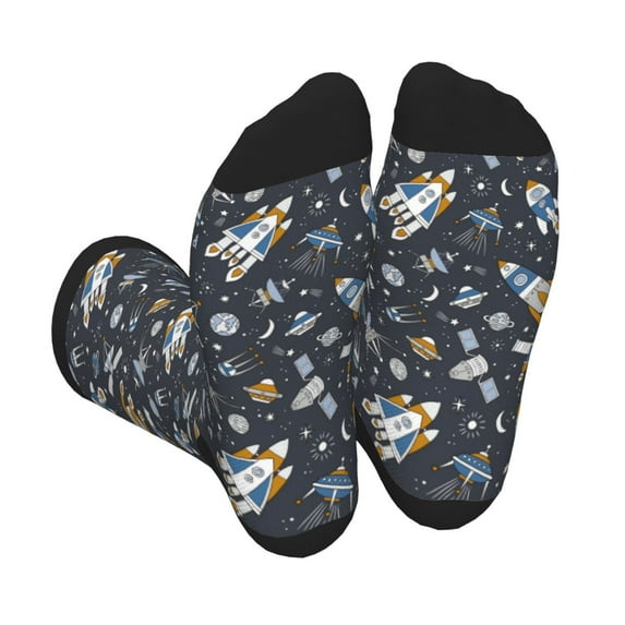 Xecao Space Cars Print Crew Socks for Men and Women, Men's Soft Moisture-wicking Sock