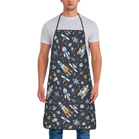 Xecao Space Cars Print Funny BBQ Chef Aprons for Men Women,Adjustable Kitchen Cooking Aprons with Pocket Waterproof Oil Proof No Pilling Fading