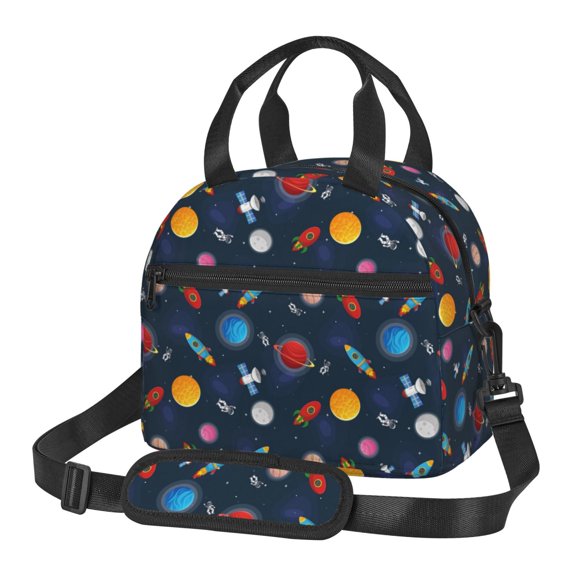 Xecao Space Cartoon Print Insulated Lunch Box, Lunch Cags Lunch Bag Featuring An Adjustable Shoulder Strap
