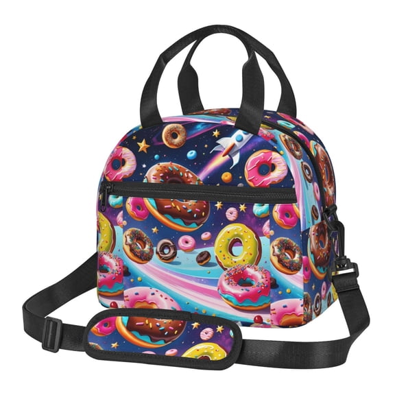 Xecao Space Colorful Donut Print Insulated Lunch Box, Lunch Cags Lunch Bag Featuring An Adjustable Shoulder Strap
