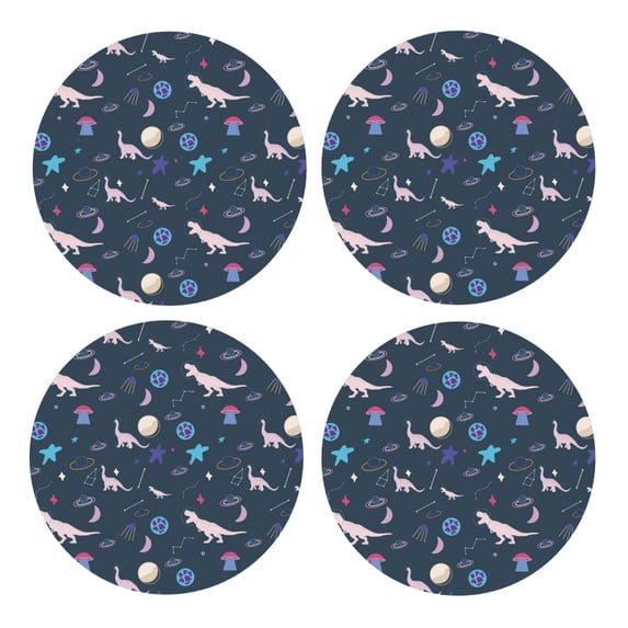 Xecao Space Dinosaur for MDF Cork Coaster 4 Pcs,Drink Coasters,Suit for House Warming Gifts New Home ,Coffee Table Decor-Round Shape