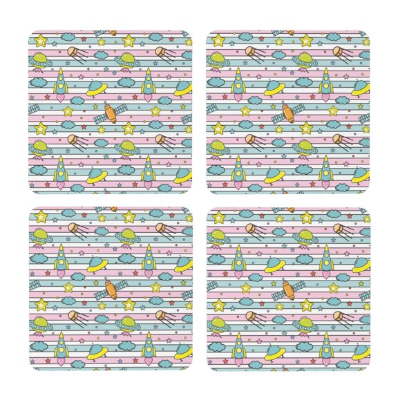 Xecao Space Doodle for MDF Cork Coaster 4 Pcs,Drink Coasters,Suit for House Warming Gifts New Home ,Coffee Table Decor-Square