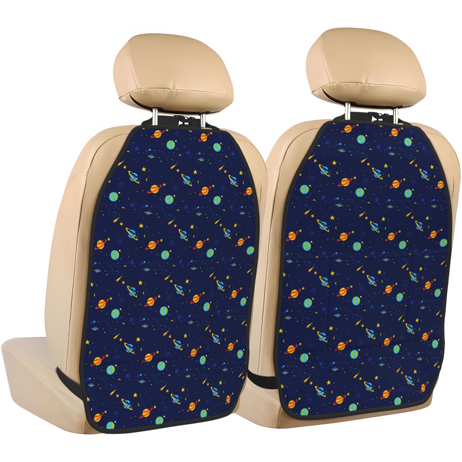 Xecao Space Galaxy Pattern Car Seat Back Protector 2 Pack Large Capacity Pocket, Kick Mats Back Seat Protector