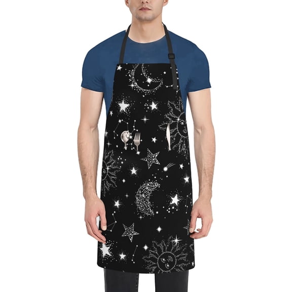 Xecao Space Galaxy Print Kitchen Cooking Aprons, Waterproof Adjustable Bib Aprons with 2 Pockets for Women Men Chef
