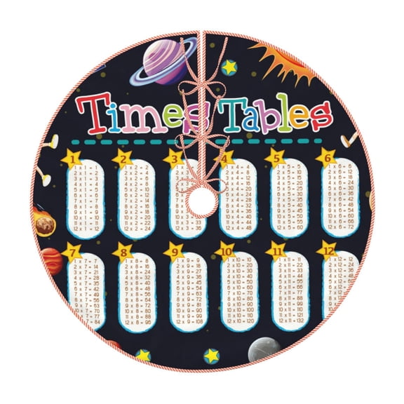 Xecao Space Math Times Tables Pattern Christmas Tree Skirt Round Xmas Tree Mat Base Cover for Holiday Home Decorations-30"