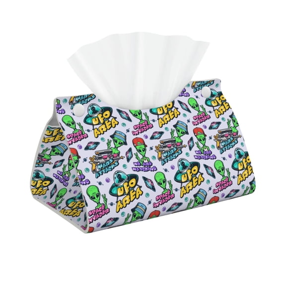 Xecao Space Monster Print Tissue Box Cover,Modern PVC Leather Square Tissue Box Holder for Creative Decorative