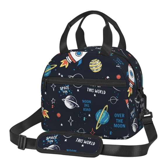 Xecao Space Print Insulated Lunch Box, Lunch Cags Lunch Bag Featuring An Adjustable Shoulder Strap