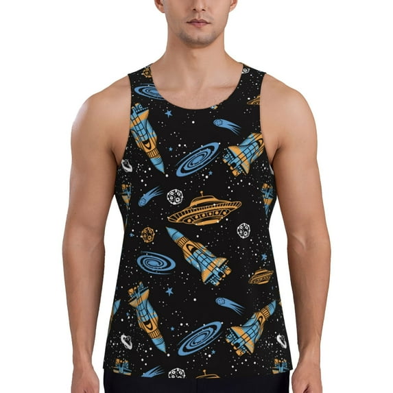 Xecao Space Rocket Men's Tank Top Workout Quick Dry Sleeveless Gym Jogging Muscle Shirts Summer Swim Beach Tops