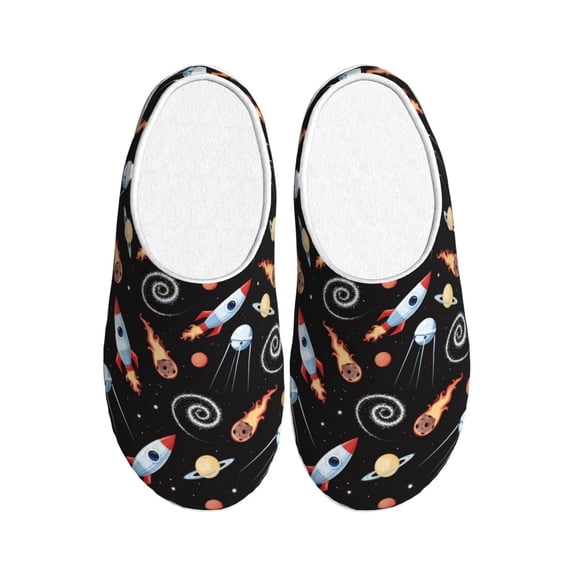 Xecao Space Rocket Print Cotton Slippers Fuzzy Warm Cozy Slippers Non Slip House Slippers For Indoor Outdoor Cotton Slippers House Slippers-8