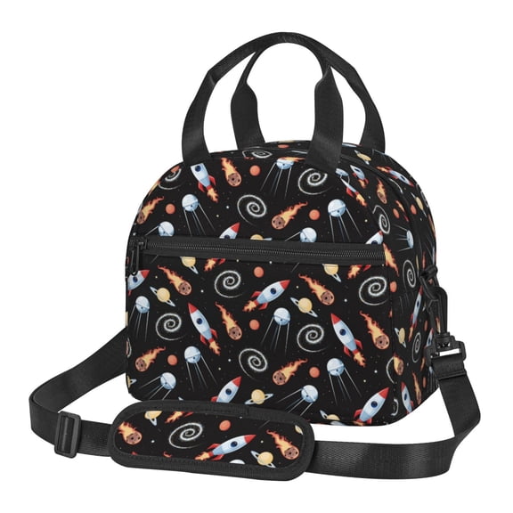 Xecao Space Rocket Print Insulated Lunch Box, Lunch Cags Lunch Bag Featuring An Adjustable Shoulder Strap