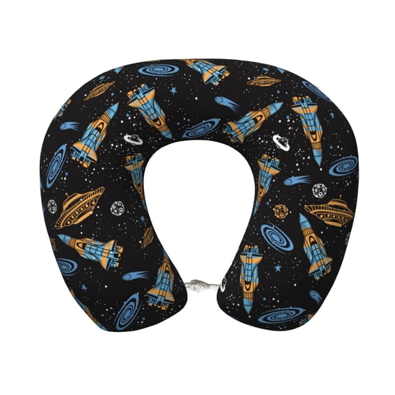 Xecao Space Rocket Print Memory Foam Cervical Neck Pillow Versatile U-Shaped Pillows for Home,Office,Camping,Travelling,Soft Washable Cover