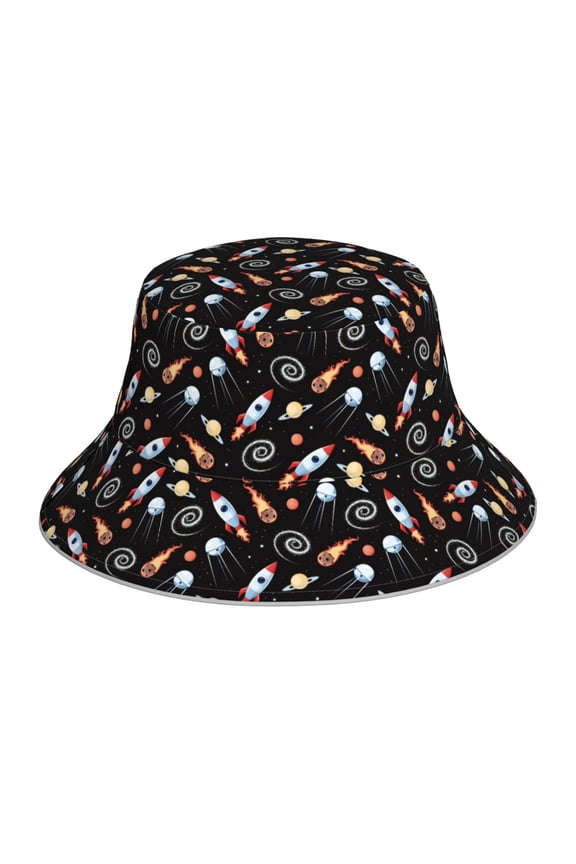 Space Rocket Print Men and Women Night Reflective Hat Runner Cap Visor Bucket Hat Boonie Cap