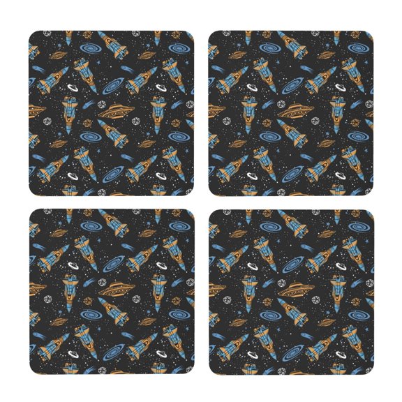 Xecao Space Rocket for MDF Cork Coaster 4 Pcs,Drink Coasters,Suit for House Warming Gifts New Home ,Coffee Table Decor-Square