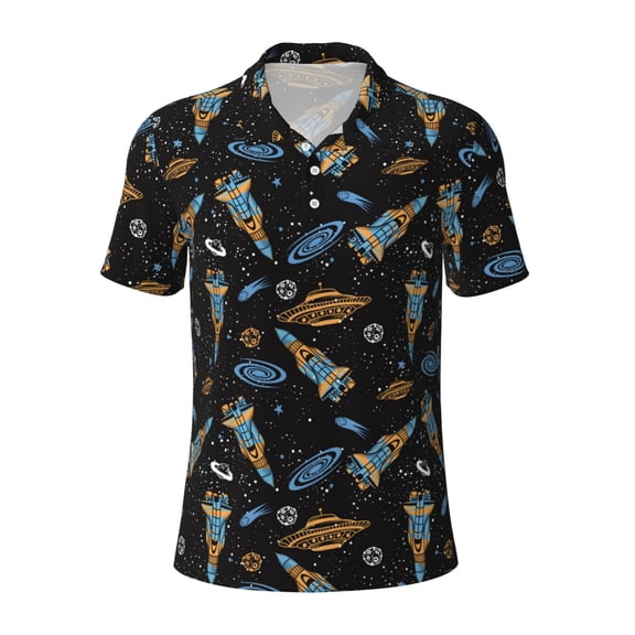Xecao Space Rocket for Mens' Casual Short Sleeve Button-Down Polo Shirts for a Classic Golf Look