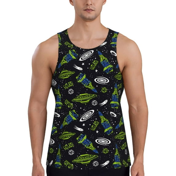 Xecao Space Rockets Men's Tank Top Workout Quick Dry Sleeveless Gym Jogging Muscle Shirts Summer Swim Beach Tops