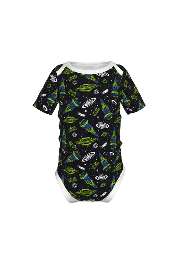 Space Rockets Pattern Baby Climbing Bodysuit Short Sleeve Onesie Unisex 0-12 Months Baby Shirt Newborn Outfits Crotch snap design-12 Months