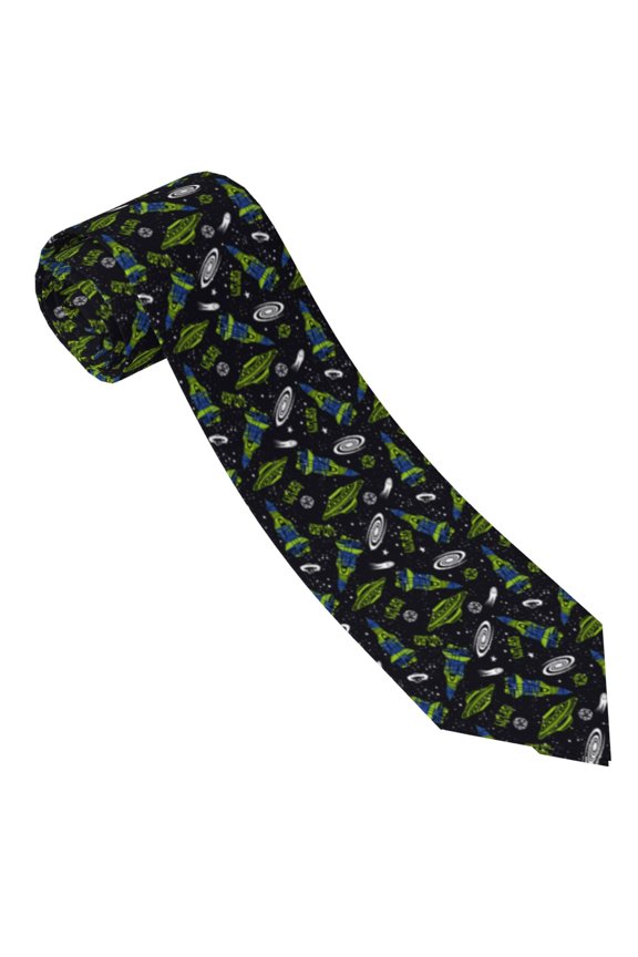 Space Rockets Print Tie For Men Necktie Woven Jacquard Neck Ties,Classic Men's Tie