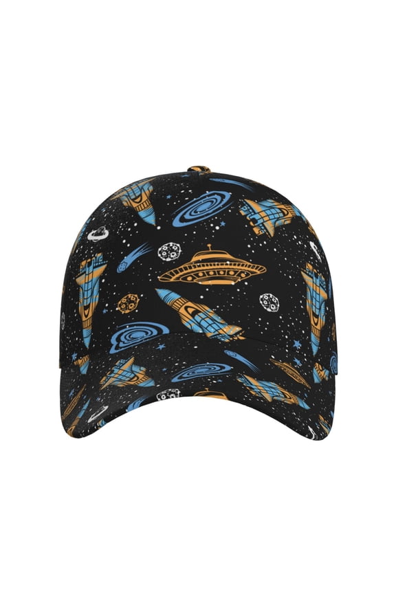 Space Rockets for Baseball Cap: Unisex, crafted from classic polyester twill fabric, featuring a soft unconstructed design