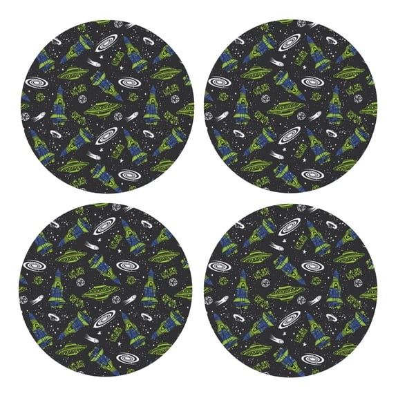 Xecao Space Rockets for MDF Cork Coaster 4 Pcs,Drink Coasters,Suit for House Warming Gifts New Home ,Coffee Table Decor-Round Shape