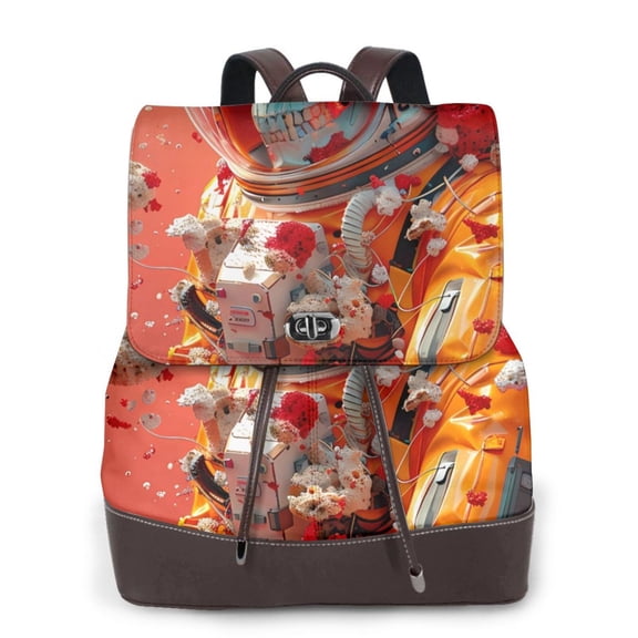 Xecao Space Skeleton Art Print Large Backpack Soft Leather for Women Travel with Compartment, Adjustable Convertible Strap