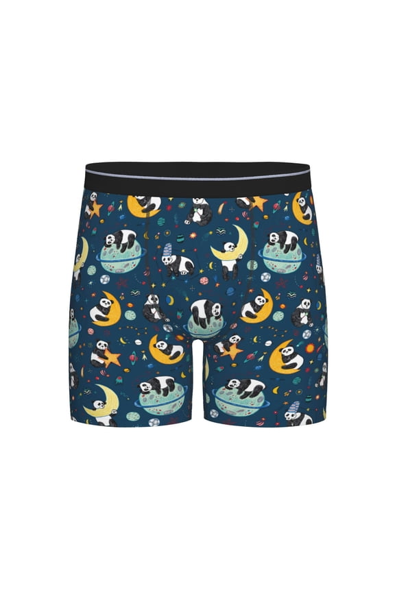 Space Sleeping Panda Print Boxer Briefs for Men's Stretch Moisture-Wicking Underwear, Mid-Rise Classics breathable fabric