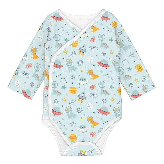 Xecao Space With Dino Astronauts Print Baby unisex-baby Cotton Long-sleeve Bodysuits-2 Years