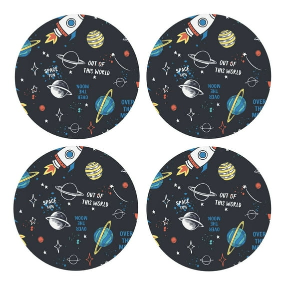 Xecao Space for MDF Cork Coaster 4 Pcs,Drink Coasters,Suit for House Warming Gifts New Home ,Coffee Table Decor-Round Shape