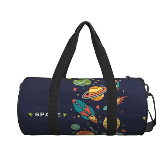 Xecao Space print Round Travel Duffel Bag is a foldable gym bag with an inner pocket, perfect for travel sports