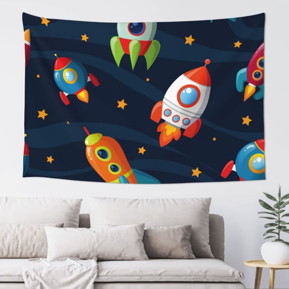 Xecao Spaceships and Stars Print Tapestry, Wall Hanging Room Funny Decor, Backdrop Room Decor for Bedroom Living Room dormitory
