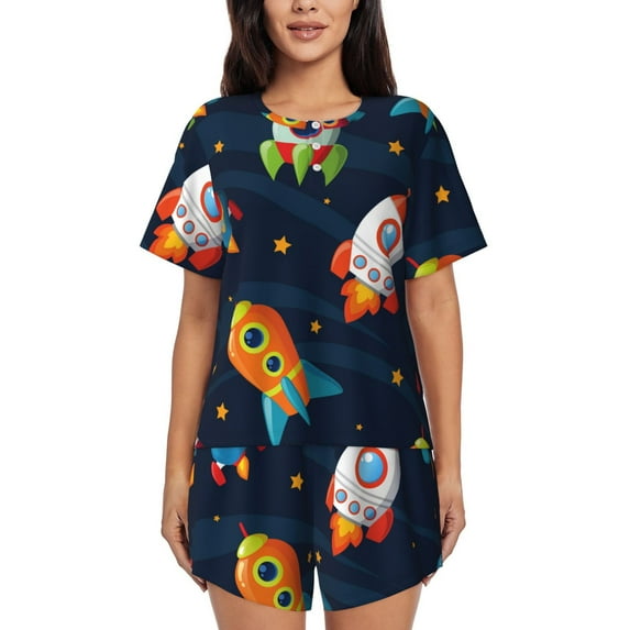 Xecao Spaceships and Stars print Swimsuit for women, Summer-ready, sporty style.Quick-dry fabric. Many sizes & colors.