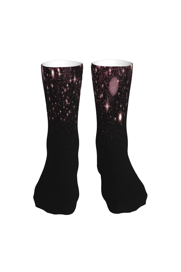 Sparkling Pink Night Sky Print Fashion No Heel Casual Crew Socks Cushioned Breathable for Men Women - Moisture wicking,Not easy to fade Suitable for daily