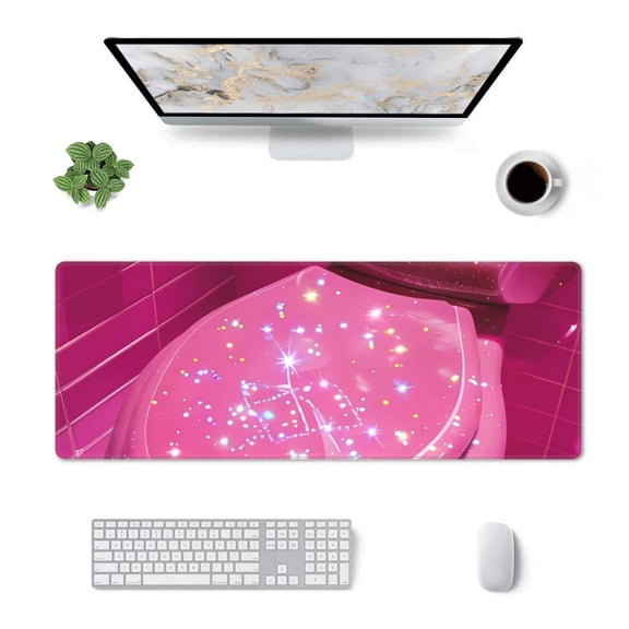 Xecao Sparkling Pink Toilet for Mouse Pad - Waterproof Extended Contour Mouse Mat, Large Gaming Mousepad Laptop Keyboard Mat with Non-Slip Rubber Base