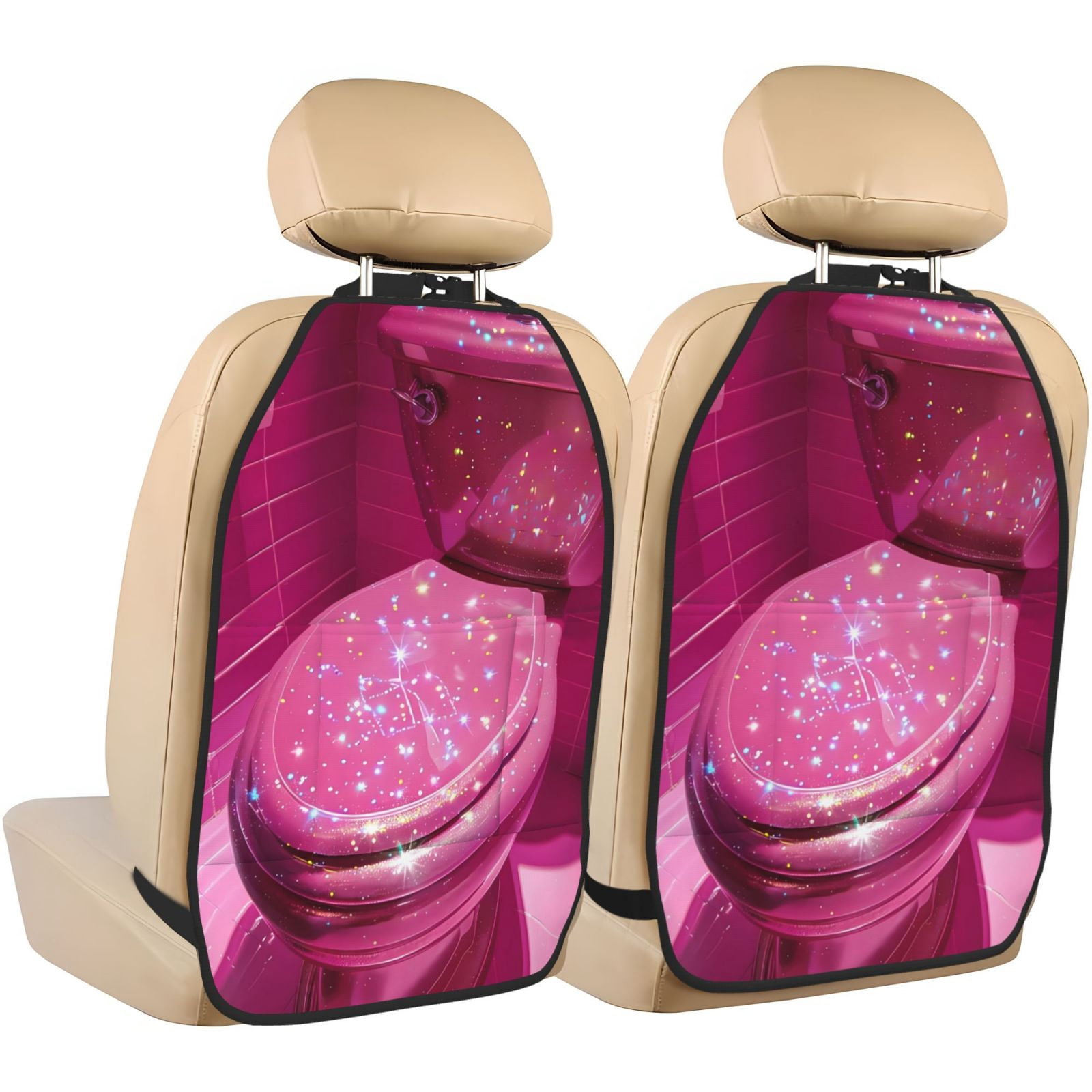 Xecao Sparkling Pink Toilet Pattern Car Seat Back Protector 2 Pack Large Capacity Pocket, Kick Mats Back Seat Protector