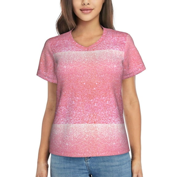 Xecao Sparkly Glitter for Women's V-Neck T-Shirts-Elegant Half-Sleeve Tops Perfect for Summer-Medium
