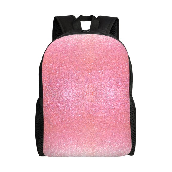 Xecao Sparkly Pink Glitter Print School Backpack with Laptop Compartment Small Travel Laptop Backpack for Women Men Waterproof College Backpack Simple School Bag