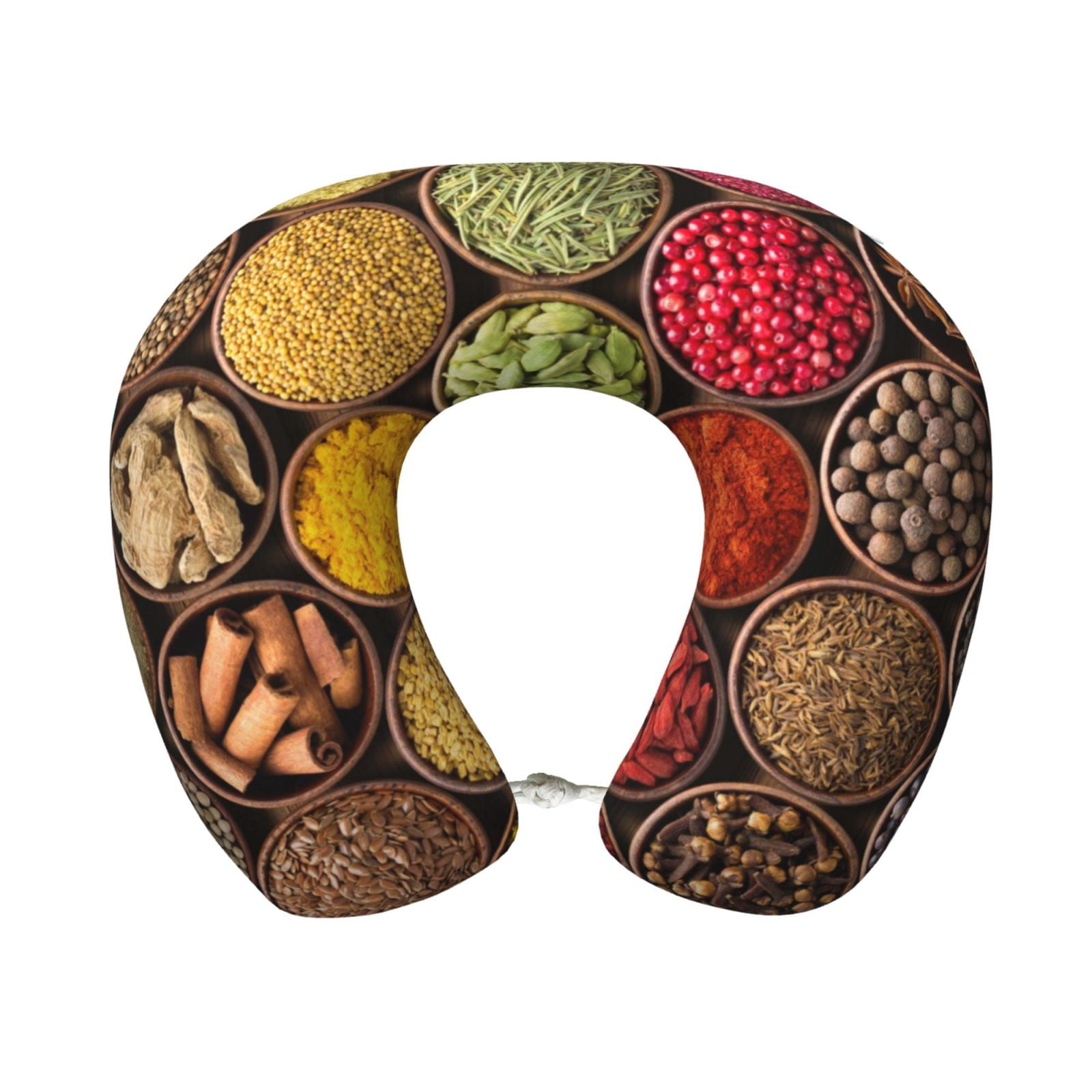 Xecao Spices And Herbs Print Memory Foam Cervical Neck Pillow Versatile U-Shaped Pillows for Home,Office,Camping,Travelling,Soft Washable Cover
