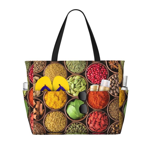 Xecao Spices And Herbs for versatile beach bag for women includes zipper pockets and waterproof material, ideal for vacations and adventures.