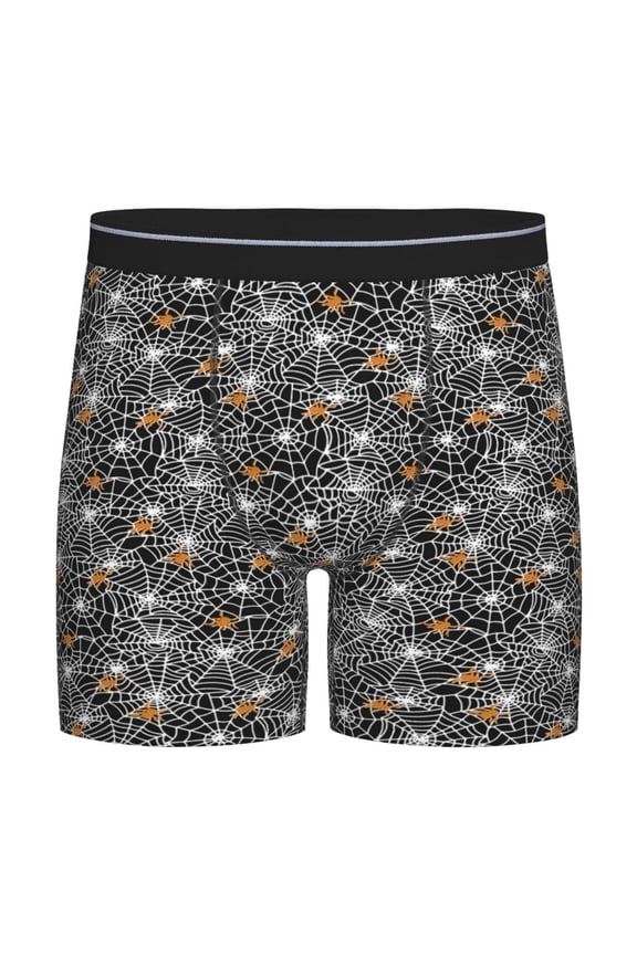 Spider Cobweb Print Boxer Briefs for Men's Stretch Moisture-Wicking Underwear, Mid-Rise Classics breathable fabric